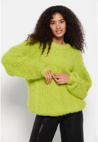 Crew Neck Cable Knit Pullover Women's Knitwear & Cardigans Green Glow Funky-Buddha Professional