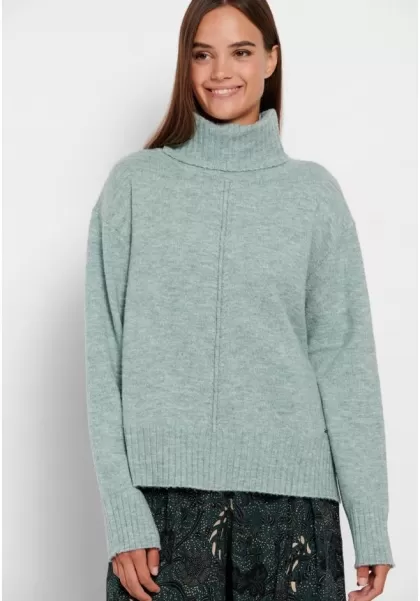 Turtle Neck Oversized Sweater With Side Slits Women's Funky-Buddha Embody Mint Knitwear & Cardigans
