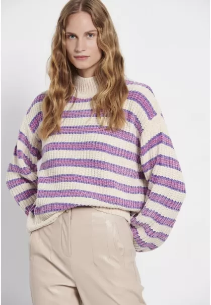 Relaxed Fit Chenille Sweater With Striped Design Women's Refresh Funky-Buddha Knitwear & Cardigans Sugar