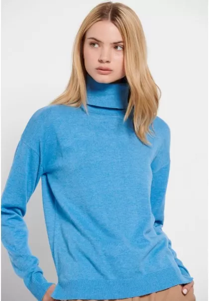 Horizon Blue Women's Knitwear & Cardigans Funky-Buddha Quality Essential Turtle Neck Sweater