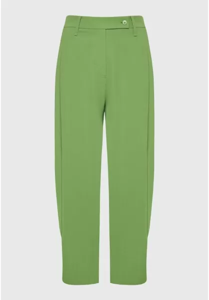 Women's Loose Fit Cropped Pants With Single Pleat Early Bird Green Funky-Buddha Trousers
