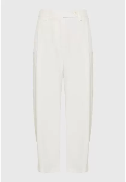 Women's White Trousers Loose Fit Cropped Pants With Single Pleat Funky-Buddha Value