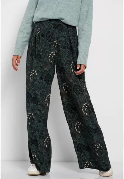 Funky-Buddha Women's Pepper Green All Over Printed Wide Leg Pants Rugged Trousers
