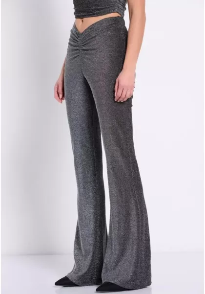 Silver Special Price Women's Trousers Flare Fit Pants With Metallic Thread Funky-Buddha