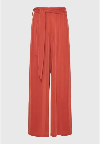 Wide Leg Pants With Elastic Waist And Belt Redefine Trousers Red Orange Funky-Buddha Women's