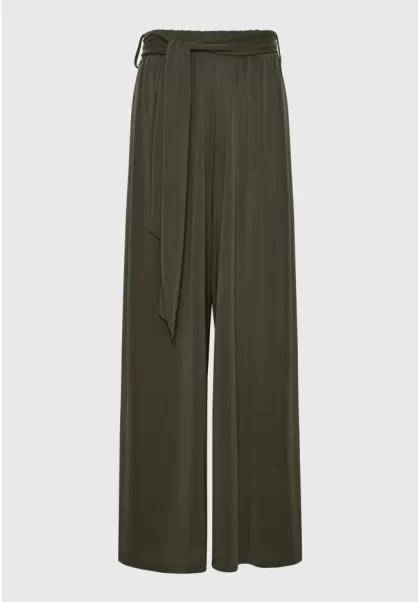 Wide Leg Pants With Elastic Waist And Belt Olive Branch Funky-Buddha Convenient Trousers Women's