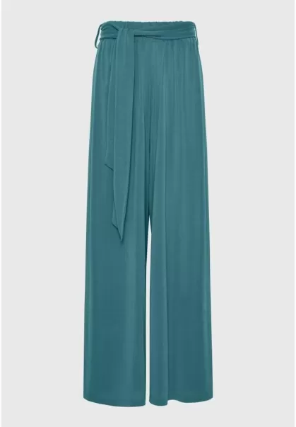 Closeout Mineral Green Trousers Funky-Buddha Women's Wide Leg Pants With Elastic Waist And Belt