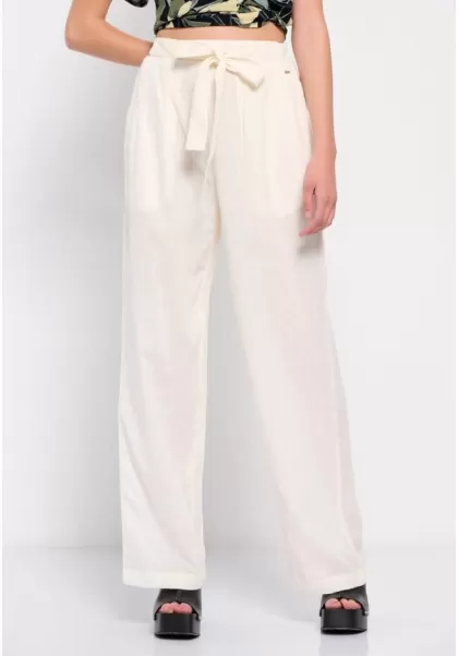 Funky-Buddha Trousers Linen Blend Wide Leg Pants Women's 2024 Off White
