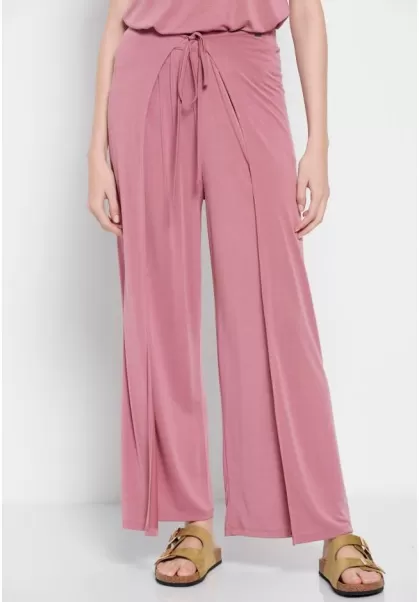 Vintage Pink Trousers Women's Bargain Women's Wide Leg Trousers With Elasticated Waist Funky-Buddha