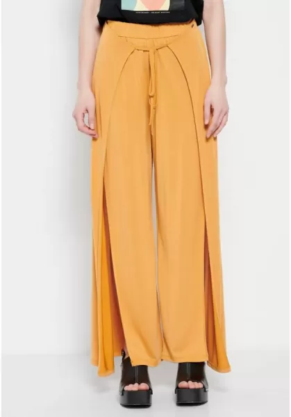 Women's Trousers Easy-To-Use Funky-Buddha Sun Women's Wide Leg Trousers With Elasticated Waist