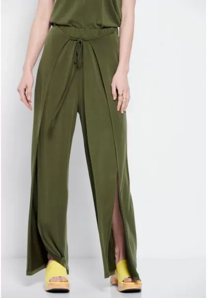 Olive Oil Women's Wide Leg Trousers With Elasticated Waist Funky-Buddha Trousers Women's Long-Lasting