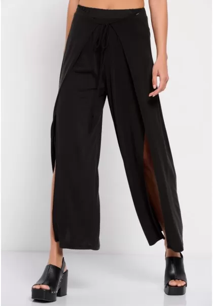 Black Funky-Buddha Trousers Women's Special Price Women's Wide Leg Trousers With Elasticated Waist