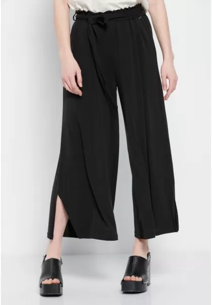 Funky-Buddha Trousers Women's Wide Leg Cropped Pants With Elasticated Waist Vivid Black
