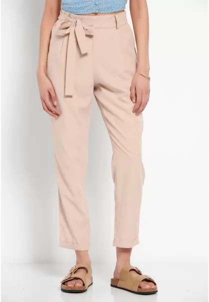 Peg Leg Trousers With Elasticated Waist Oat Milk Lowest Ever Funky-Buddha Women's Trousers