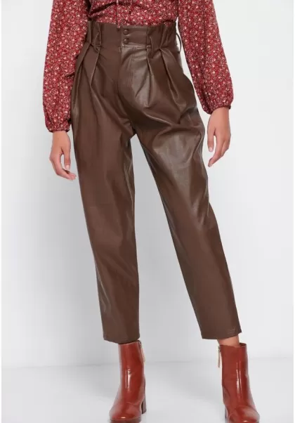 Trousers Women's Advanced Mushroom Funky-Buddha Faux Leather Baggy Fit Trousers