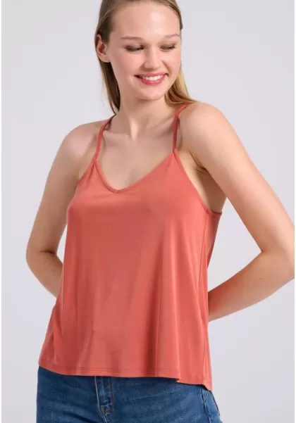 Red Orange Funky-Buddha Women's Shell Top With Open Back Simple Blouses & Tops