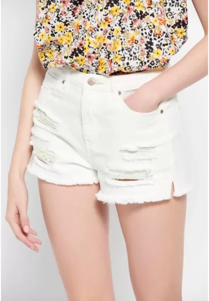Women's Shorts Funky-Buddha Tested White Regular Fit Denim Shorts With Destroyed Effects
