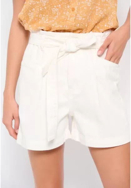 Funky-Buddha Off White Shorts Easy Women's Denim Shorts With Waistbelt