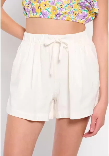 Blowout Shorts Lyocell Blend Shorts With Waist Drawstring Optic White Funky-Buddha Women's