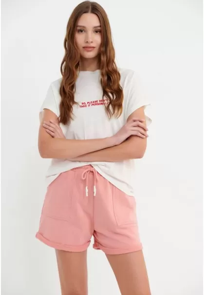 Jogger Shorts With Print In The Back Pocket Shorts Trendy Women's Funky-Buddha Dusty Pink