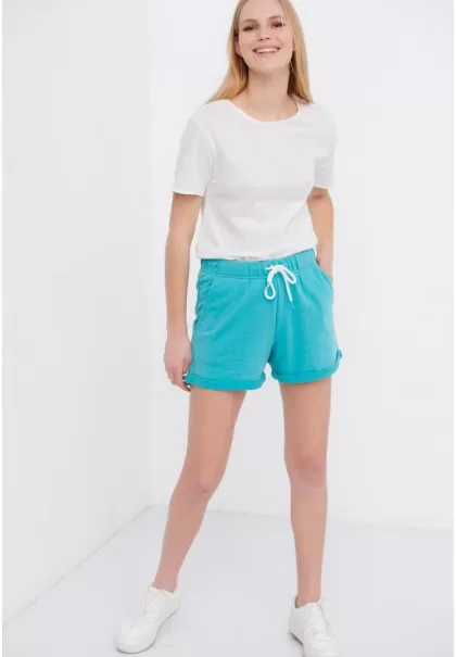 Funky-Buddha Jogger Shorts With Embroidered Logo Sea Blue Women's Shorts Cheap