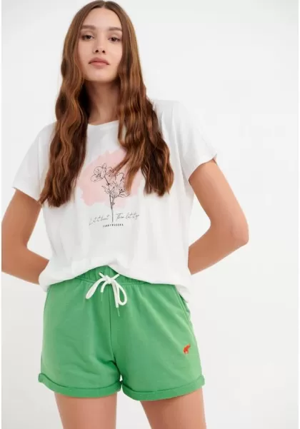 Green Tea Jogger Shorts With Embroidered Logo Cheap Funky-Buddha Shorts Women's