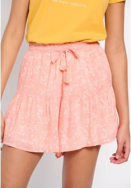 Women's All Over Floral Printed Shorts Apricot Shorts Funky-Buddha Simple