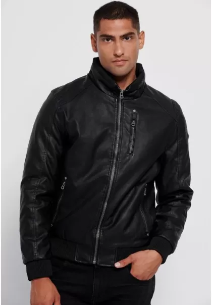 Men's Funky-Buddha Eco Leather (Pu) Biker Jacket Black Jackets & Coats Cutting-Edge