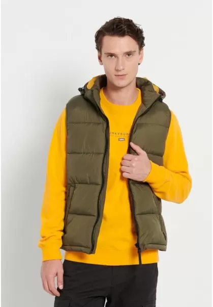 Men's Padded Zip-Up Vest Jacket With Detachable Hood Funky-Buddha Jackets & Coats Spacious Khaki