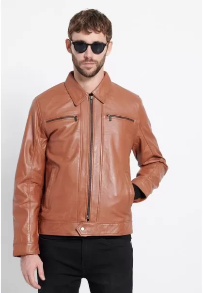 Men's Stylish Jackets & Coats Men's Leather Jacket (Sheepskin) - Marron Label Brown Funky-Buddha