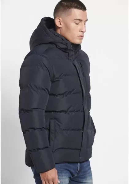 Funky-Buddha Men's Jackets & Coats Navy Men's Puffer Jacket With Detachable Hood Budget-Friendly