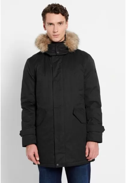 Affordable Men's Funky-Buddha Black Men's Parka With Detachable Hood And Fur Jackets & Coats
