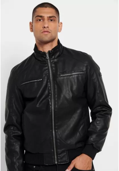 Men's Black Eco Leather (Pu) Biker Jacket Funky-Buddha Seamless Jackets & Coats