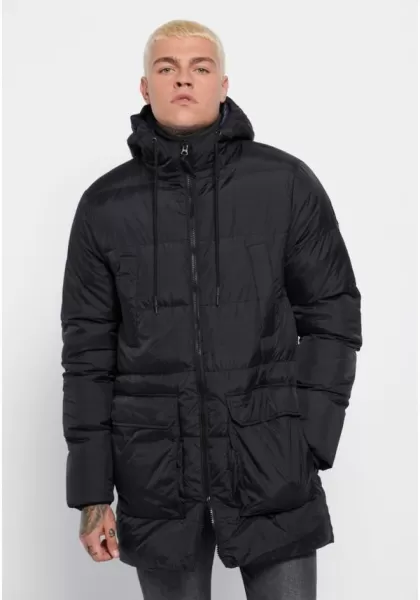Men's Streamline Funky-Buddha Black Jackets & Coats Men's Puffer Parka Jacket With Hood