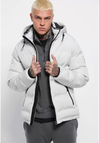 Funky-Buddha Efficient Men's Oyster Grey Jackets & Coats Hooded Puffer Jacket