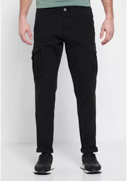 Trousers Black Garment Dyed Jacquard Cargo Trousers Funky-Buddha Men's Dynamic