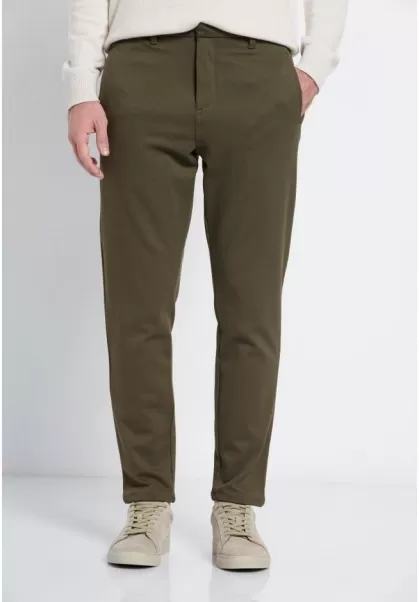 Men's Casual Pants Made Of Artificial Silk - Marron Label Men's Funky-Buddha Expert Olive Trousers