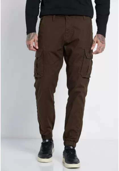 Versatile Khaki Men's Cargo Pants With Cuffs Garage 55 Funky-Buddha Trousers