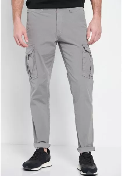 Funky-Buddha Garment Dyed Jacquard Cargo Trousers Men's Grey Affordable Trousers