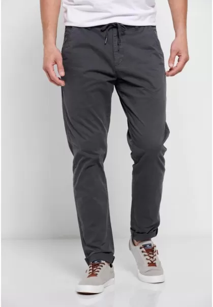 Professional Trousers Funky-Buddha Garment Dyed Cotton Chinos With Drawstring Anthracite Men's