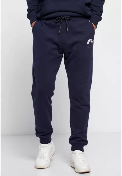 Men's Navy Low Cost Cuffed Joggers With Printed Logo Funky-Buddha Trousers