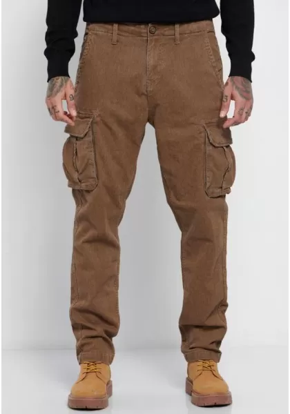 Limited Edition Relaxed Fit Yarn-Dyed Cargo Trousers Men's Funky-Buddha Brown Proven Trousers