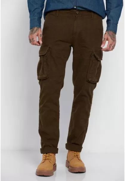 Trousers Limited Edition Yarn-Dyed Cargo Trousers Discount Extravaganza Olive Funky-Buddha Men's