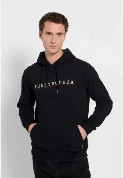 Overhead Hoodie With Branded Print Men's Sweatshirts & Hoodies Funky-Buddha Black Mega Sale
