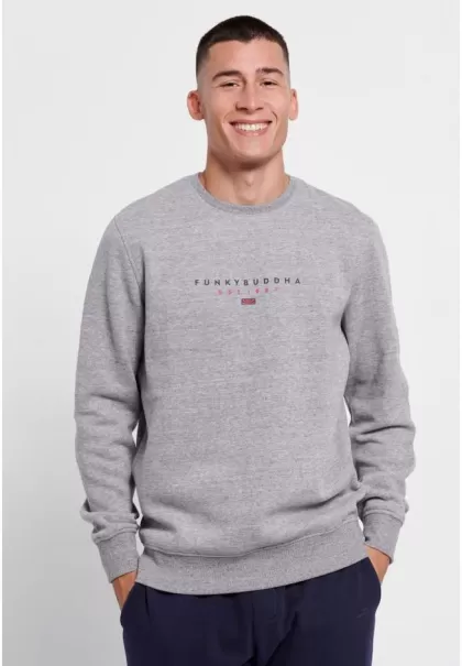 Funky-Buddha Mega Sale Grey Mel Sweatshirts & Hoodies Men's Crew Neck Sweatshirt With Printed Logo