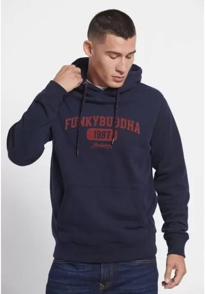 Professional Overhead Hoodie With Chest Print Funky-Buddha Sweatshirts & Hoodies Men's Navy