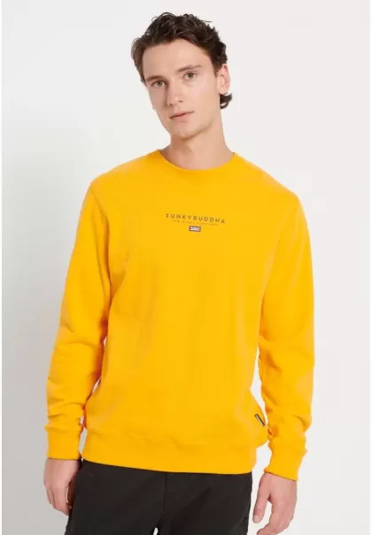 Chest Branded Printed Crew Neck Sweatshirt Radiant Yellow Sweatshirts & Hoodies Funky-Buddha Lavish Men's