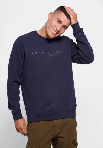 Closeout Sweatshirts & Hoodies Funky-Buddha Crew Neck Sweatshirt With Printed Logo Men's Navy
