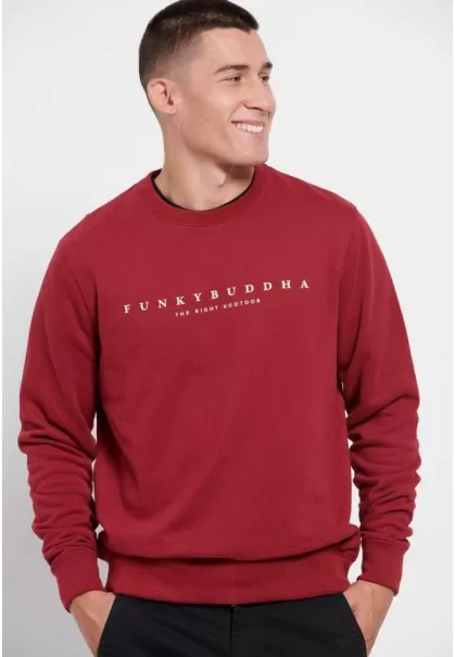 Men's Crew Neck Sweatshirt With Funky Buddha Print Cranberry Funky-Buddha Sweatshirts & Hoodies Affordable