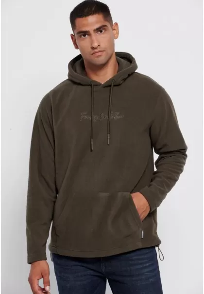 Men's Khaki Funky-Buddha Sweatshirts & Hoodies Overhead Hoodie In Fleece Fabric Ergonomic
